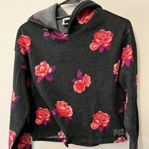 Victoria's Secret Pink Fleece Floral Roses Hooded Pullover Size Medium